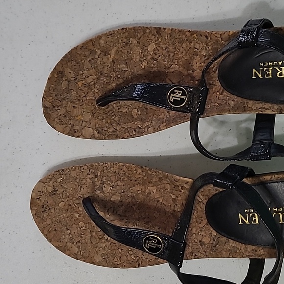 Lauren Ralph Lauren women's "Reeta" black thong wedge sandals size 8 - Picture 10 of 13